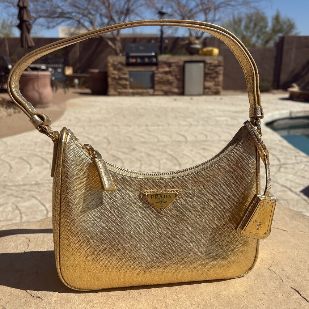 Prada Saffiano Lux Mini Re-Edition Shoulder Bag Platino